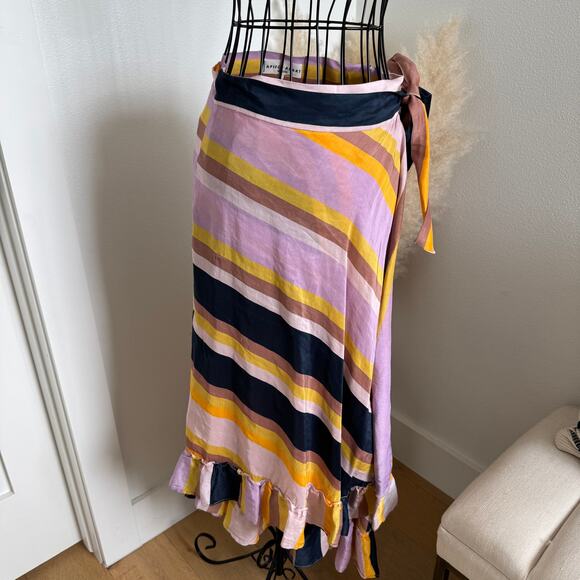 Apiece Apart Feliz Olivio Stripe Asymmetrical Midi Ruffle Linen Silk Skirt Sz 2 - Picture 1 of 10